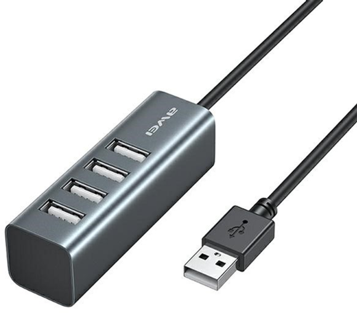 Adapter Awei HUB 4xUSB-A/USB-A Black (6954284085434) - obraz 1