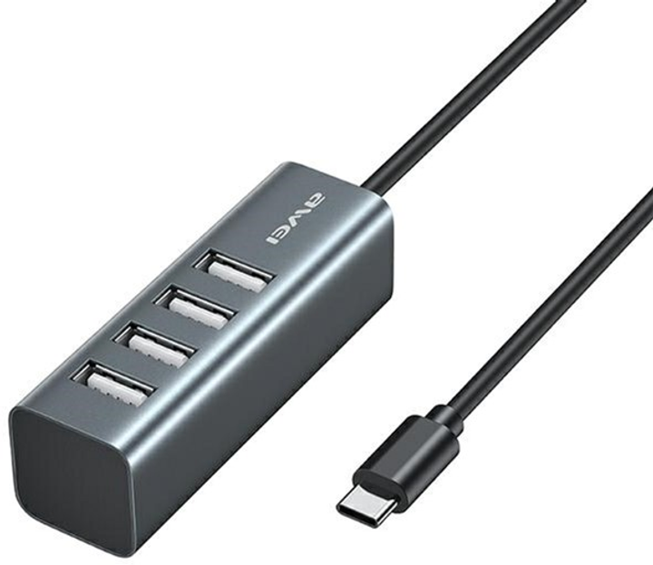Adapter Awei HUB 4xUSB-A/USB-C Black (6954284045865) - obraz 1
