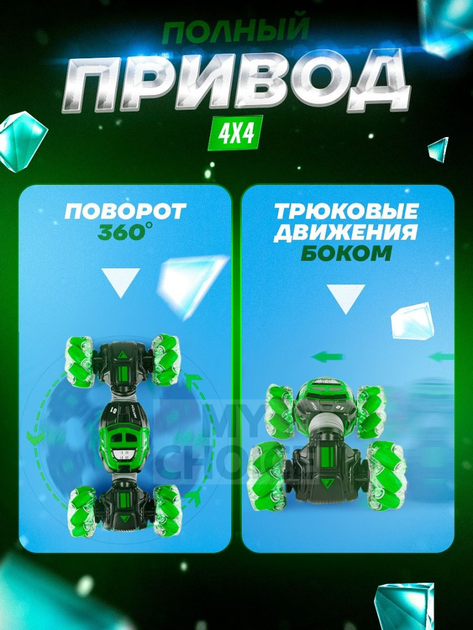 Машинка перевертыш на радиоуправлении Hyper SKIDDING 34 см управление жестами Зеленая - изображение 6