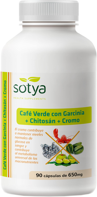 Дієтична добавка Sotya Green Coffee with Garcinia + Chitosan + Chrome 650 мг 90 капсул (8427483000860) - зображення 1