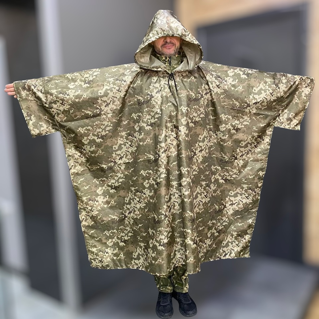 Водоотталкивающий плащ для военных, Украинский пиксель, плащ-пончо, дождевик армейский, военный плащ-дождевик - изображение 1