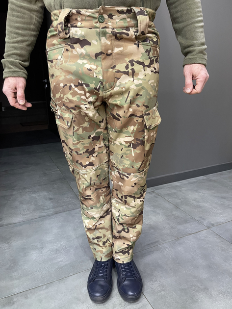 Штани зимові тактичні софтшел флісові Single Sword, розмір XL, Мультикам, утеплені штани для військових - зображення 2