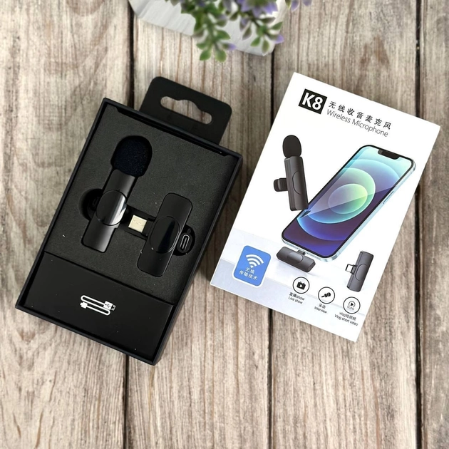 Бездротовий всеспрямований петличний мікрофон Wireless Microphone K8 (Type-C) / (Lightning) - Фото 3 Бездротовий всеспрямований петличний мікрофон Wireless Microphone K8 (Type-C) / (Lightning) - изображение 3