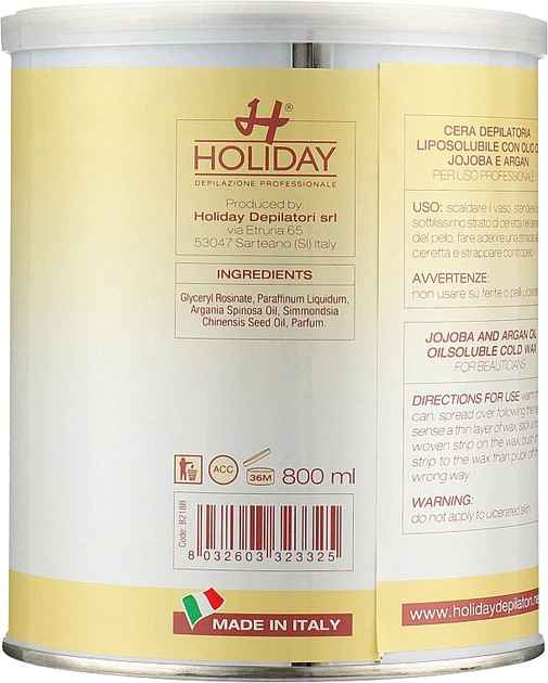 Holiday Depilatory Wax Jojoba & Argan Oil Воск для депиляции с маслом арганы и жожоба 800ml (999098-43993) - Фото 2 Holiday Depilatory Wax Jojoba & Argan Oil Воск для депиляции с маслом арганы и жожоба 800ml (999098-43993) - изображение 2