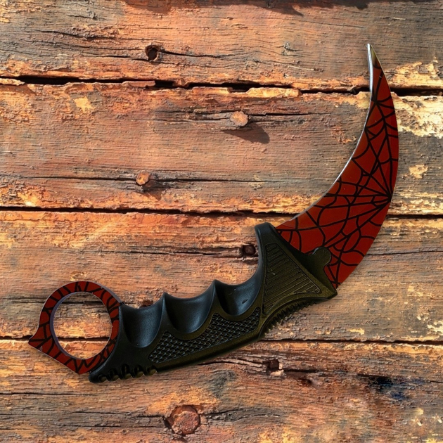 Нож Karambit CS GO керамбит с ножнами красный с черной паутиной - изображение 1