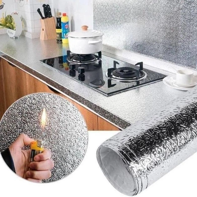 Фольга самоклейка Happy Home HSM 5OI38 алюминевая маслостойкая огнестойкая для кухни самоклеющиеся 2 м х 60 см - изображение 3