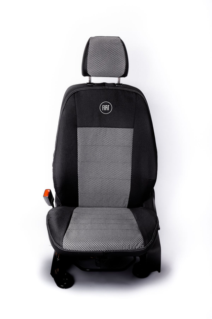 Комплект модельных чехлов AMI.AUTO из автоткани черно-серые на Фиат Добло 2 поколение 1+1 (Fiat Doblo 2 поколение 1+1) 2010-2014 - изображение 4