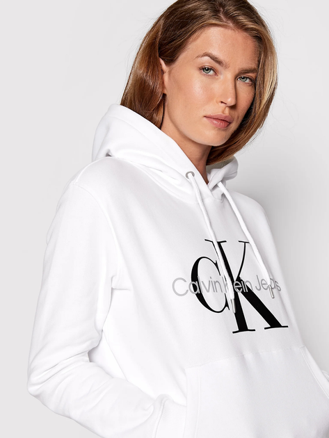 Bluza damska z kapturem kangurka Calvin Klein Jeans J20J219141-YAF XS Biała (8719855876655) - obraz 4