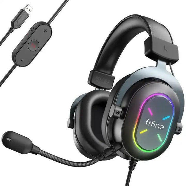 Накладные геймерские наушники Fifine H6X со съемным микрофоном и RGB ...