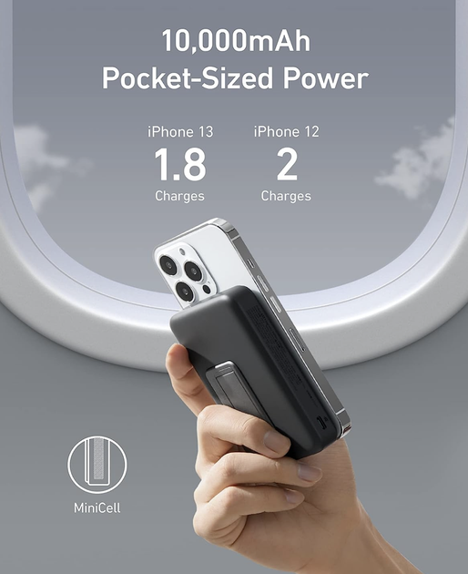 Магнитная батарея с подставкой Anker 633 Magnetic Magsafe Powerbank 10 000mAh 20W USB C Power Delivery iPhone 17/17 Pro/17 Pro Max, iPhone 16/15/14/13/12 Series - Black (A1641) - изображение 4