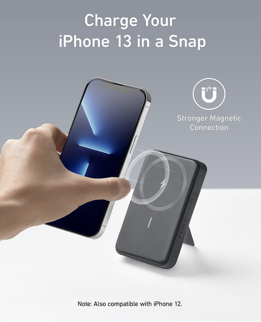 Магнитная батарея с подставкой Anker 633 Magnetic Magsafe Powerbank 10 000mAh 20W USB C Power Delivery iPhone 17/17 Pro/17 Pro Max, iPhone 16/15/14/13/12 Series - Black (A1641) - изображение 6
