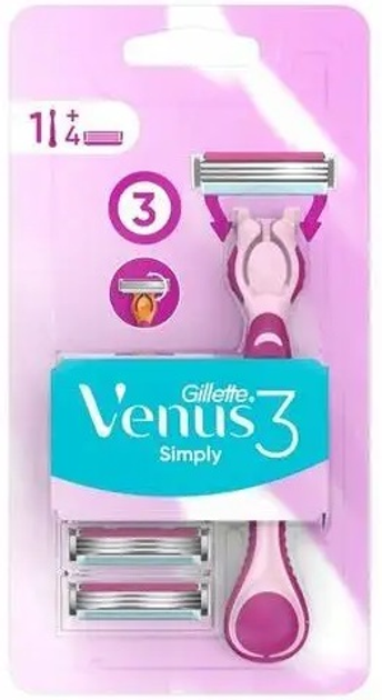 Maszynka do golenia Gillette Venus Simply Razor 3 z 4 wymiennymi wkładami (7702018366262) - obraz 1