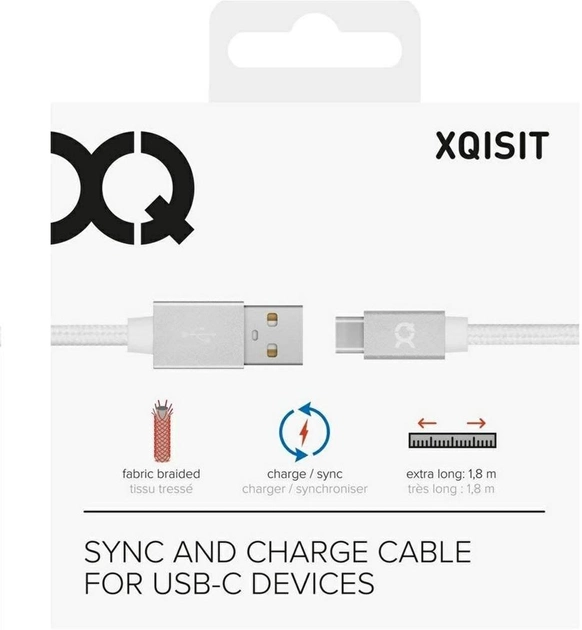 Кабель Xqisit USB Type-C-USB Type A 1.8 м White (4029948057576) - зображення 1