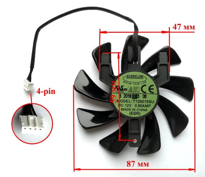 Кулер Everflow для видеокарты T129215SU Вентилятор 1шт Sapphire R7 370 RX 470 570 - изображение 9