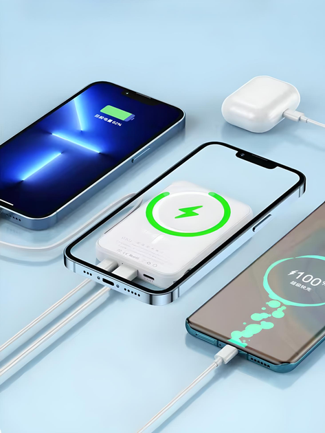 Повербанк бездротовий портативний з магнітною зарядкою, WKG P08, Power Bank MagSafe, 10000mAh, (blue) - зображення 7