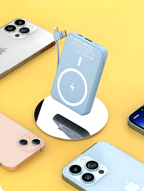 Повербанк бездротовий портативний з магнітною зарядкою, WKG P08, Power Bank MagSafe, 10000mAh, (blue) - зображення 6