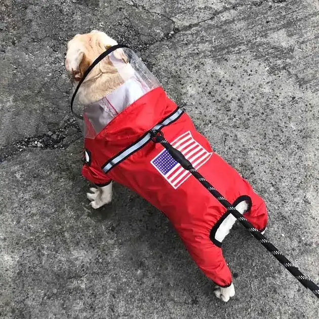 Дождевик для собак с капюшоном dog face красный M размер - Фото 1 Дождевик для собак с капюшоном dog face красный M размер - изображение 1