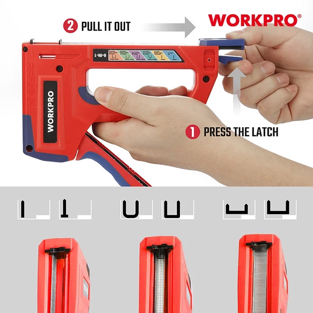 Степлер строительный 6-в-1 профессиональный WORKPRO PRO PLUS WP223002 - Фото 5 Степлер строительный 6-в-1 профессиональный WORKPRO PRO PLUS WP223002 - изображение 5