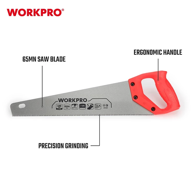 Ножовка по дереву WORKPRO 400 мм 7TPI WP215001 - Фото 2 Ножовка по дереву WORKPRO 400 мм 7TPI WP215001 - изображение 2