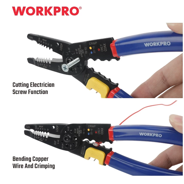 Клещи для обжима/снятия изоляции WORKPRO 210 мм, мультифункциональные PRO WP291009 - Фото 4 Клещи для обжима/снятия изоляции WORKPRO 210 мм, мультифункциональные PRO WP291009 - изображение 4