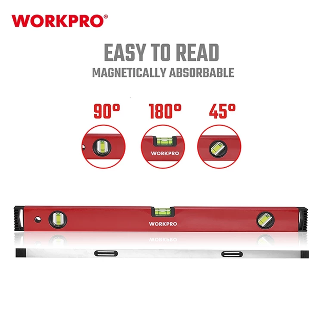 Уровень алюминиевый с магнитной базой WORKPRO 400 мм, 0.5 мм PRO WP262010 - изображение 3