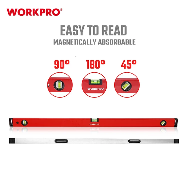 Уровень алюминиевый с магнитной базой WORKPRO 1000 мм, 0.5 мм PRO WP262013 - изображение 3