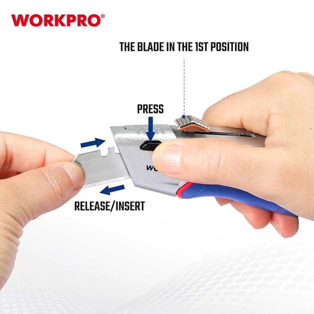 Нож трапециевидный алюминиевый с быстрой заменой лезвий WORKPRO PRO PLUS WP213012 - изображение 7