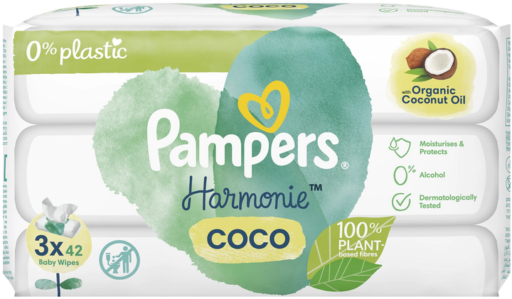 Дитячі вологі серветки Pampers Harmonie Coco 3 x 42 шт (8001841708805) - зображення 1