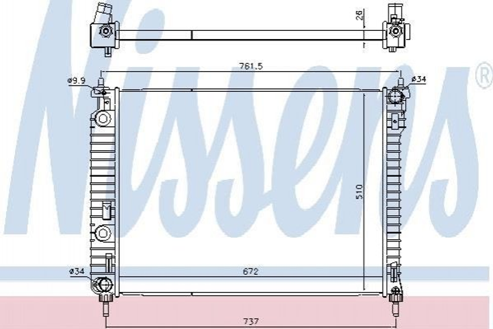 Радиатор охлаждения двигателя NISSENS 616905 Chevrolet Captiva 20777047, 4803043, 96629058 - изображение 1