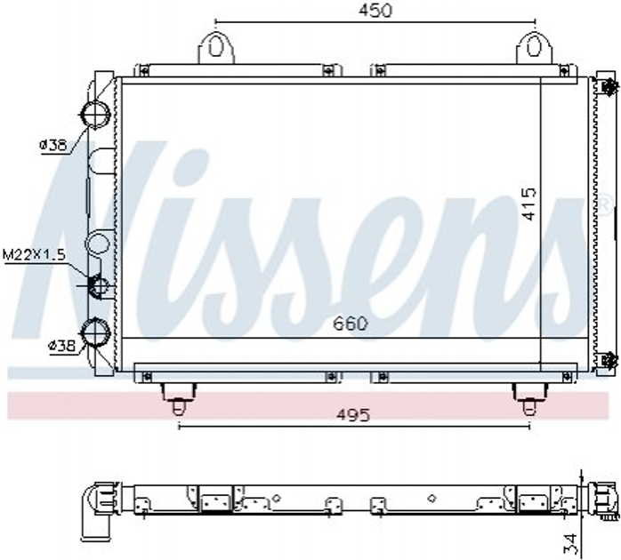 Радіатор охолодження двигуна NISSENS 63558 Fiat Ducato 1300J9, 1300K3, 1331QZ - зображення 1