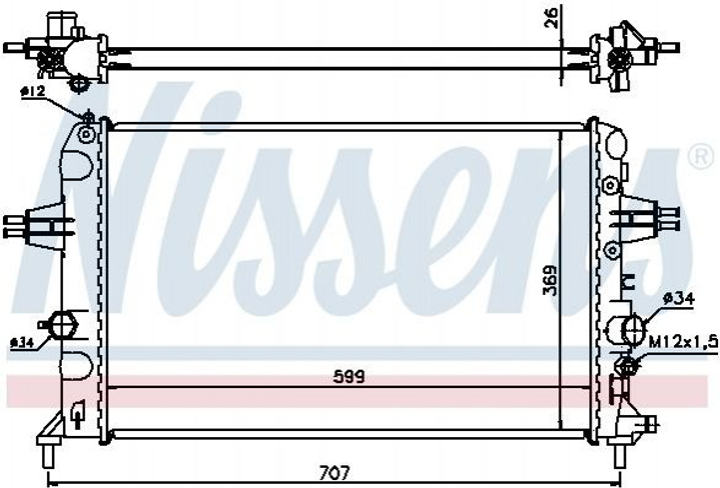 Радиатор охлаждения двигателя NISSENS 630704 Opel Astra 1300270, 93179909 - изображение 1