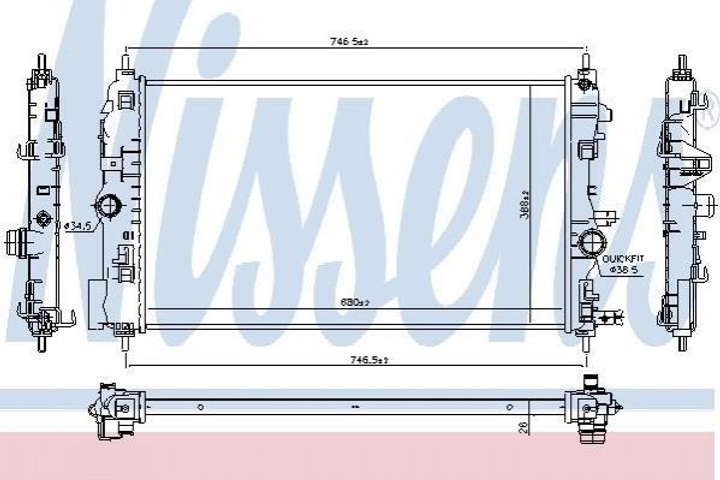 Радиатор охлаждения двигателя NISSENS 630763 Opel Zafira, Astra; Chevrolet Cruze 1300346, 13393983, 39074655 - изображение 1