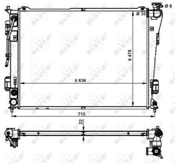 Радиатор охлаждения двигателя NRF 59200 Hyundai Sonata; KIA Optima 253103S600, 253103S601, 253103S650 - зображення 1