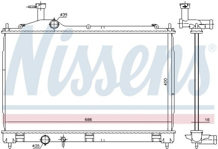 Радіатор охолодження двигуна NISSENS 628967 Mitsubishi Outlander 1350A602, 1350A601, 1350A825 - зображення 1