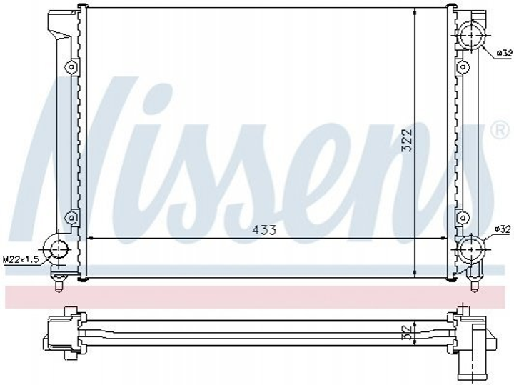 Радіатор охолодження двигуна NISSENS 651651 Volkswagen Passat 8A0121055A, 353121253T, 353121253AA - зображення 1