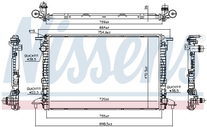 Радіатор охолодження двигуна NISSENS 606462 Audi Q7, A4, Allroad 8W0121251AA, 8W0121251M - зображення 1