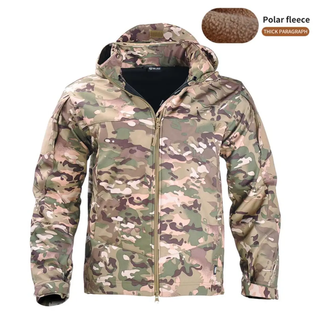 Тактическая куртка Soft Shell Multicam софтшел, армейская, мембранная, флисовая, демисезонная, военная, ветронепроницаемая куртка с капюшоном р.M - изображение 1
