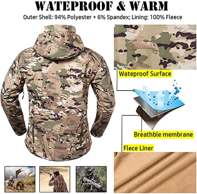 Тактична куртка Soft Shell Multicam софтшел, армійська, мембранна, флісова, демісезонна, військова, вітронепроникна куртка з капюшоном р.4XL - зображення 2