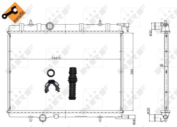 Радиатор охлаждения двигателя NRF 58304 Peugeot 307, Partner, 308; Citroen Berlingo, Xsara, C4 133083, 1330G2, 1330R4 - зображення 1