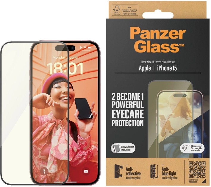 Szkło hartowane Panzer Glass Ultra-Wide Fit Eye Care do Apple iPhone 15 Black (5711724028137) - obraz 2