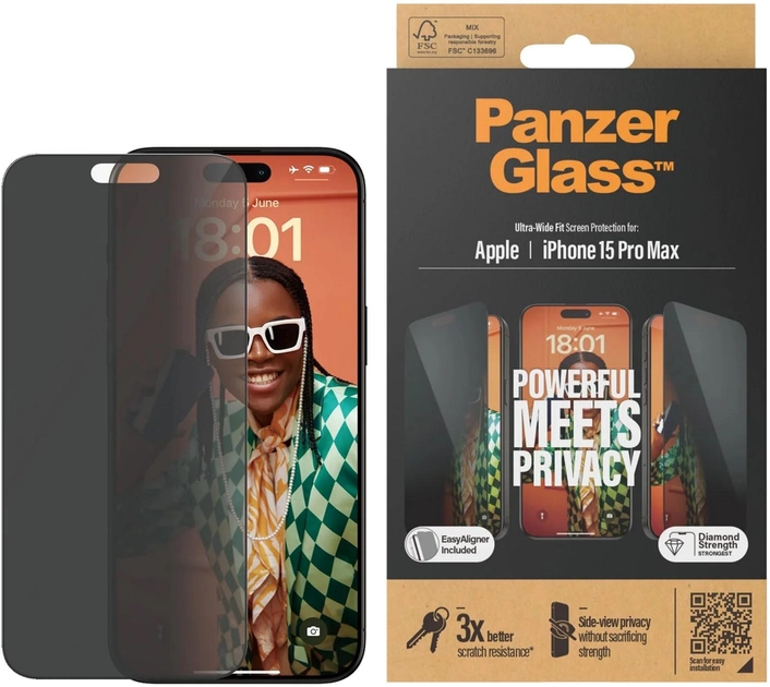 Szkło hartowane Panzer Glass Ultra-Wide Fit Privacy do Apple iPhone 15 Pro Max Black (5711724128127) - obraz 1