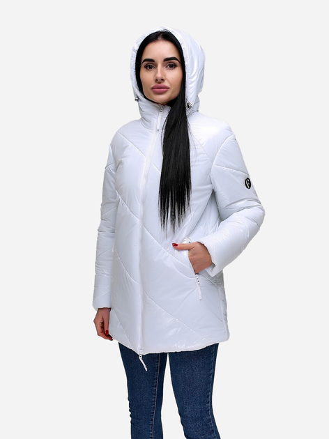 Акція на Куртка демісезонна з капюшоном жіноча Favoritti В-1301 Лак Тон 110 52 Біла димчаста від Rozetka