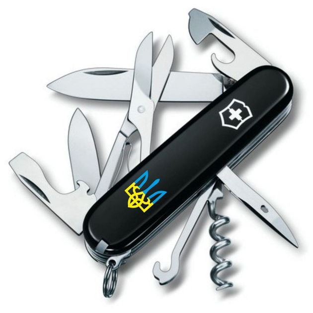 Ніж Victorinox Climber Ukraine Black Тризуб Жовто-Блакитний (1.3703.3_T0016u) - зображення 1