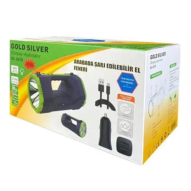 Ручний Акумуляторний ліхтар Gold Silver GS-2678 40W Пластик - зображення 3