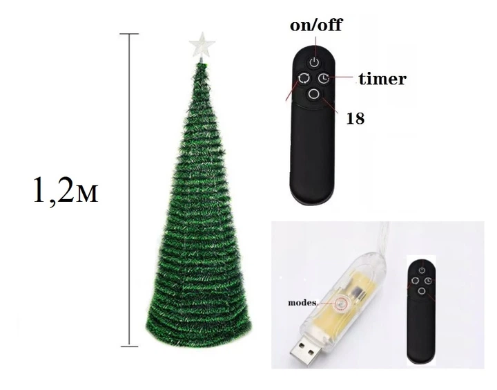 Рождественская елка искусственная, 120см, 176 LED, с подсветкой, USB, Bluetooth APP Control - изображение 3