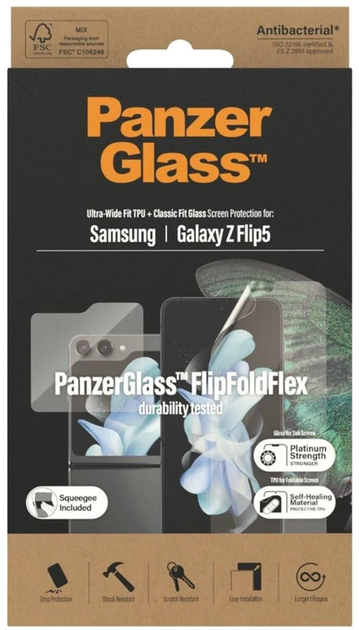 Захисний набір Panzer Glass Ultra-Wide Fit TPU + Case Friendly Glass для Samsung Galaxy Flip5 антибактеріальне (5711724073380) - зображення 4