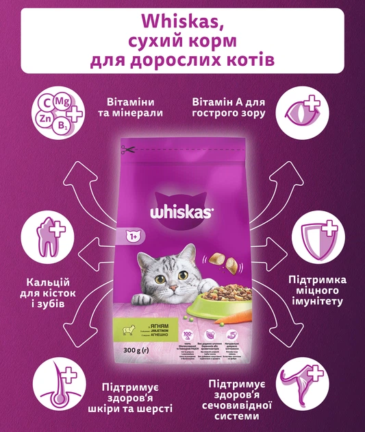 Упаковка сухого корма для котов Whiskas с ягненком 14 х 300 г (5998749106020/5900951304743) - Фото 3 Упаковка сухого корма для котов Whiskas с ягненком 14 х 300 г (5998749106020/5900951304743) - изображение 3