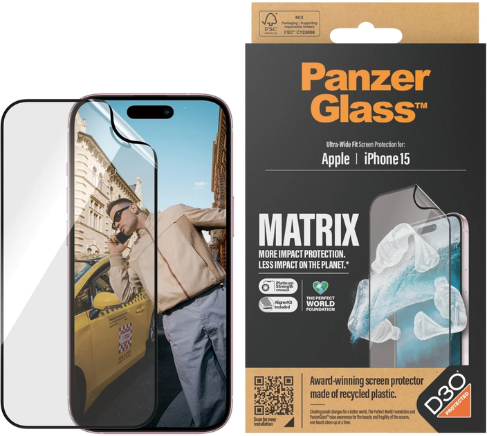 Захисна плівка Panzer Glass Ultra-Wide Fit Matrix для Apple iPhone 15 Black (5711724028175) - зображення 2