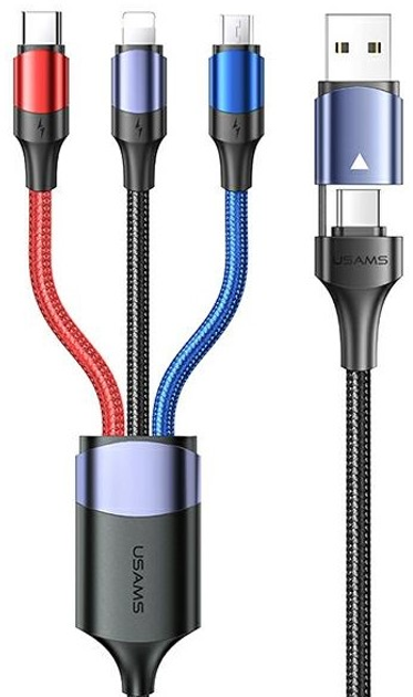 Kabel Usams U71 3w1 1.2m 3 A Fast Charge USB/USB Typ-C na Lightning/micro-USB/USB Typ-C Czarny (6958444976501) - obraz 1