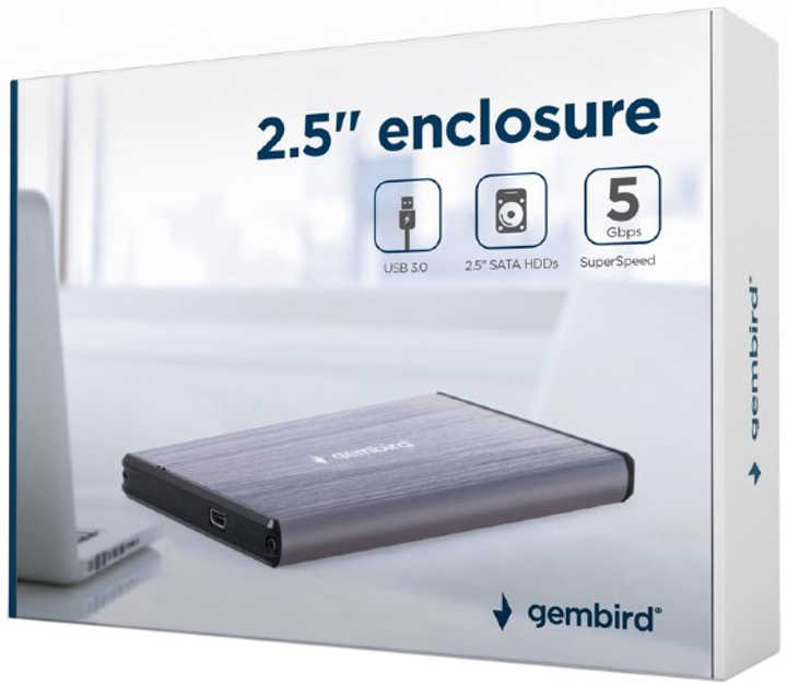Зовнішня кишеня Gembird USB 3.0 2.5" enclosure brushed aluminum Light-grey (EE2-U3S-3-LG) - зображення 2